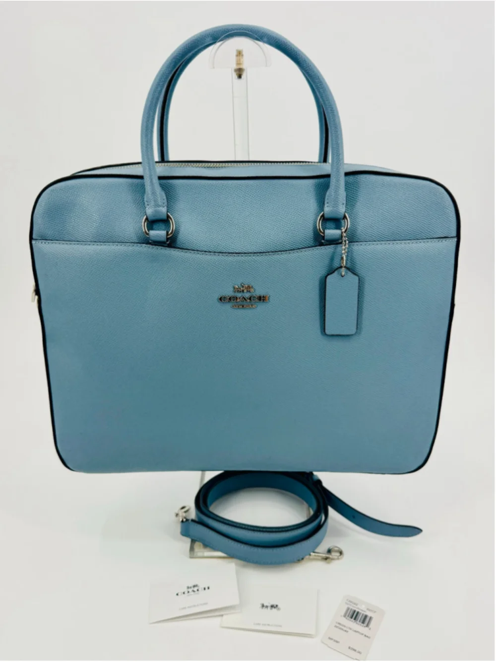 Coach F39032 Cornflower Blue Crossgrain Leather Laptop Bag
